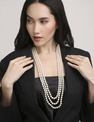 flowing mother of pearl 3 layer brass kundan antique gold plated long haram pearl mala for women 2