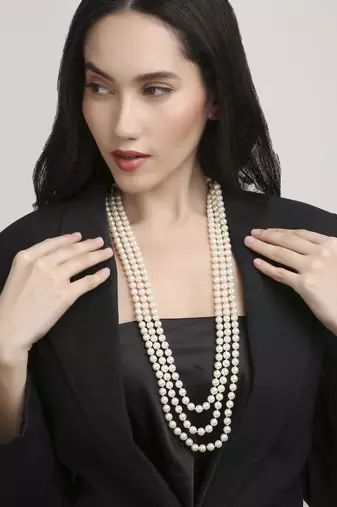 flowing mother of pearl 3 layer brass kundan antique gold plated long haram pearl mala for women