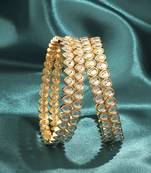 modern oval shape white kundan stone gold plated set of 2 bangle set for women