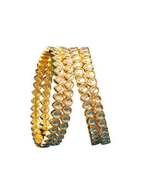 modern oval shape white kundan stone gold plated set of 2 bangle set for women 2