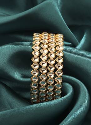 modern oval shape white kundan stone gold plated set of 2 bangle set for women 3