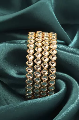 modern oval shape white kundan stone gold plated set of 2 bangle set for women
