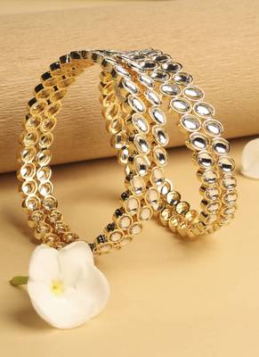 traditional circle shape white kundan stone gold plated set of 4 bangle set for women 1