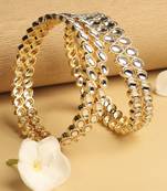 traditional circle shape white kundan stone gold plated set of 4 bangle set for women