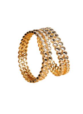 traditional circle shape white kundan stone gold plated set of 4 bangle set for women 2