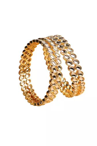 traditional circle shape white kundan stone gold plated set of 4 bangle set for women