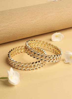 traditional circle shape white kundan stone gold plated set of 4 bangle set for women 4