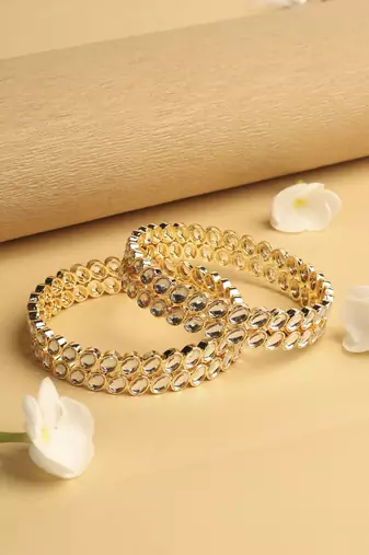 traditional circle shape white kundan stone gold plated set of 4 bangle set for women