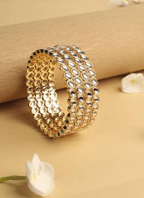 traditional circle shape white kundan stone gold plated set of 4 bangle set for women 5