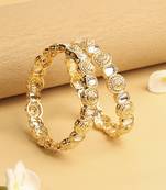 traditional round shape white kundan stone gold plated set of 2 bangle set for women