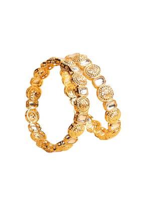 traditional round shape white kundan stone gold plated set of 2 bangle set for women 2