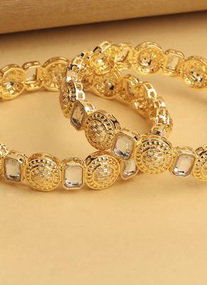 traditional round shape white kundan stone gold plated set of 2 bangle set for women 4
