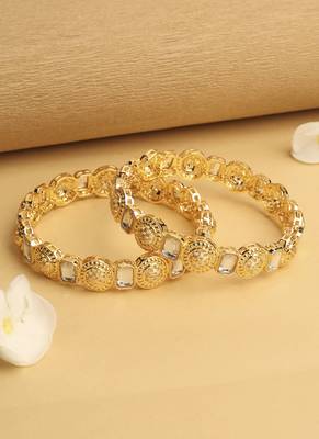 traditional round shape white kundan stone gold plated set of 2 bangle set for women 5