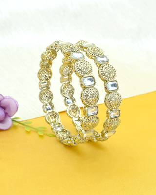 glimmery round shape kundan antique gold plated set of 2 bangle set for women 1