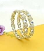 glimmery round shape kundan antique gold plated set of 2 bangle set for women