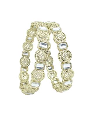 glimmery round shape kundan antique gold plated set of 2 bangle set for women 2