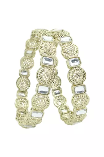 glimmery round shape kundan antique gold plated set of 2 bangle set for women