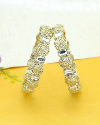 glimmery round shape kundan antique gold plated set of 2 bangle set for women 3