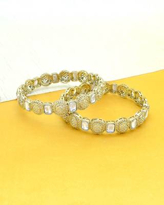 glimmery round shape kundan antique gold plated set of 2 bangle set for women 4