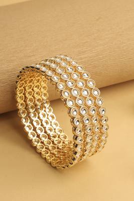 traditional round shape white kundan stone gold plated set of 4 bangle set for women 1