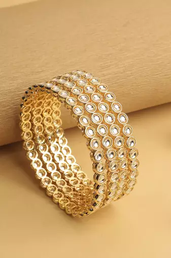 traditional round shape white kundan stone gold plated set of 4 bangle set for women