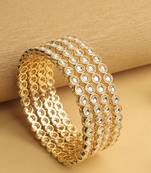 traditional round shape white kundan stone gold plated set of 4 bangle set for women