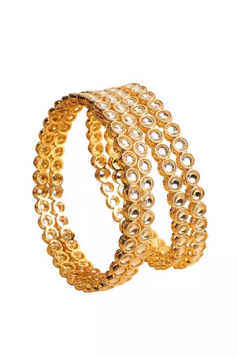 traditional round shape white kundan stone gold plated set of 4 bangle set for women