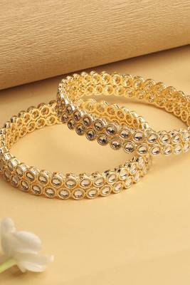 traditional round shape white kundan stone gold plated set of 4 bangle set for women 3