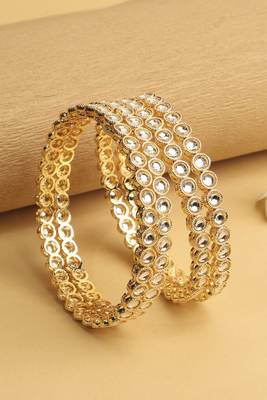 traditional round shape white kundan stone gold plated set of 4 bangle set for women 4