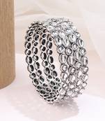 trendy round shape white kundan stone silver plated set of 4 bangle set for women
