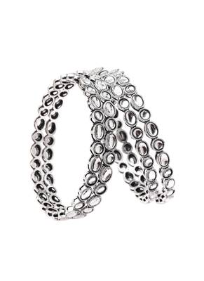 trendy round shape white kundan stone silver plated set of 4 bangle set for women 2