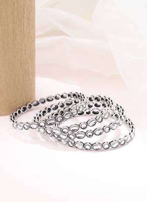 trendy round shape white kundan stone silver plated set of 4 bangle set for women 3