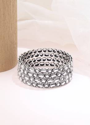trendy round shape white kundan stone silver plated set of 4 bangle set for women 5
