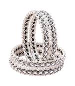 lovely oval shape white kundan stone silver plated set of 4 bangle set for women