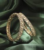 smooth round shape antique gold plated light green uncut kundan stone set of 2 bangle set for women