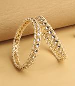 traditional oval shape pearl white kundan stone gold plated set of 2 bangle set for women