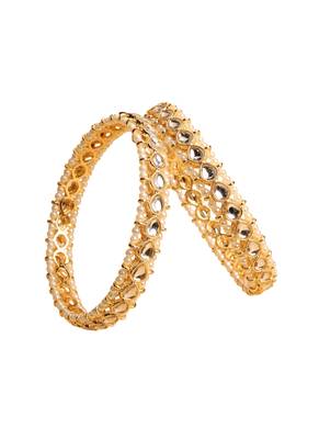traditional oval shape pearl white kundan stone gold plated set of 2 bangle set for women 2