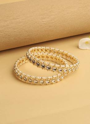 traditional oval shape pearl white kundan stone gold plated set of 2 bangle set for women 5