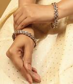 pretty rectangle & round shape brown kundan stone antique gold plated set of 4 bangle set for women