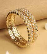 traditional oval shape white kundan stone gold plated set of 2 bangle set for women
