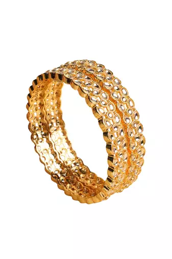 traditional oval shape white kundan stone gold plated set of 2 bangle set for women