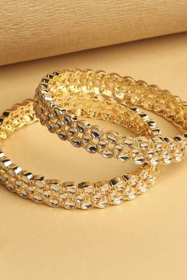 traditional oval shape white kundan stone gold plated set of 2 bangle set for women 3