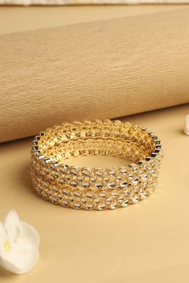 traditional oval shape white kundan stone gold plated set of 2 bangle set for women 4