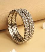 trendy oval shape white kundan stone antique gold plated set of 2 bangle set for women