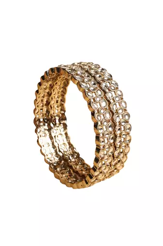 trendy oval shape white kundan stone antique gold plated set of 2 bangle set for women