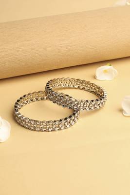 trendy oval shape white kundan stone antique gold plated set of 2 bangle set for women 3