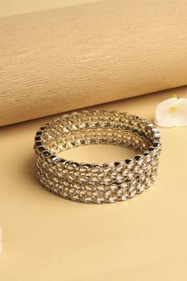 trendy oval shape white kundan stone antique gold plated set of 2 bangle set for women 4