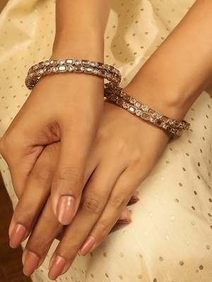 modish sqaure and round brown kundan stone antique gold plated set of 4 bangle set for women 1