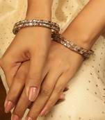 modish sqaure and round brown kundan stone antique gold plated set of 4 bangle set for women