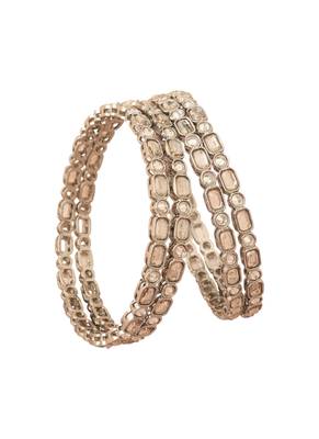 modish sqaure and round brown kundan stone antique gold plated set of 4 bangle set for women 2